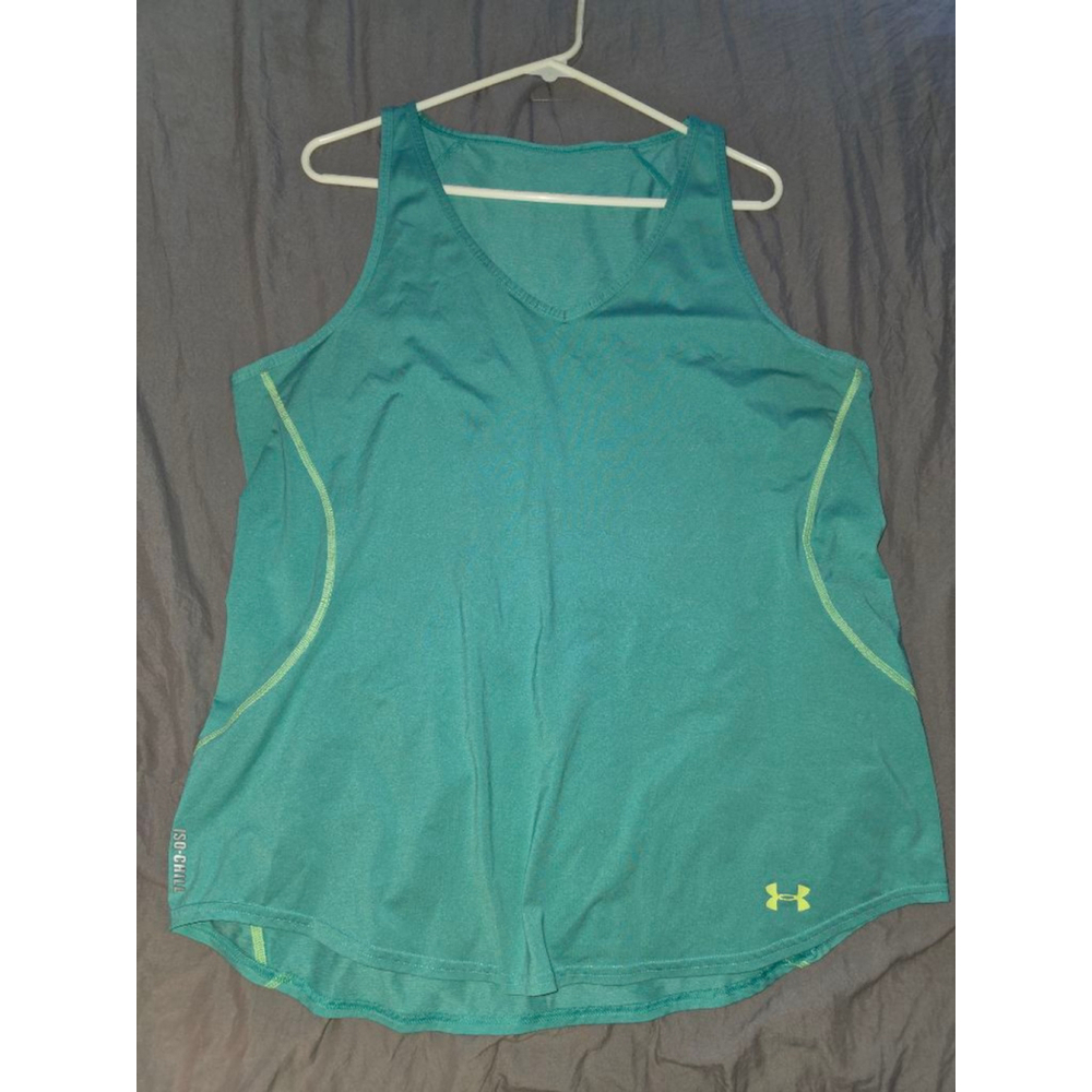 Women's Under Armour L Teal Lime Green ISO-CHILL Athletic Tank Top